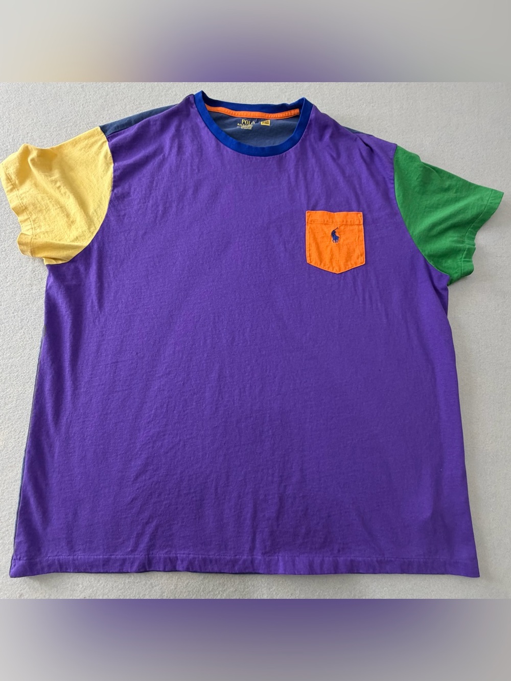 212/848 Polo Ralph Lauren XXL Color Block Pocket T Shirt Purple Multicolor